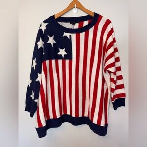 Forever 21 Red White Blue Flag Knit Crewneck Sweater